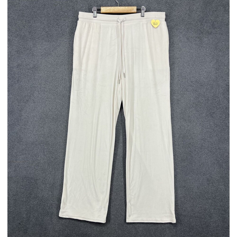 Juicy Couture Pants Women XL Beige Velour Sleepwear Rhinestone Lounge Y2K pocket